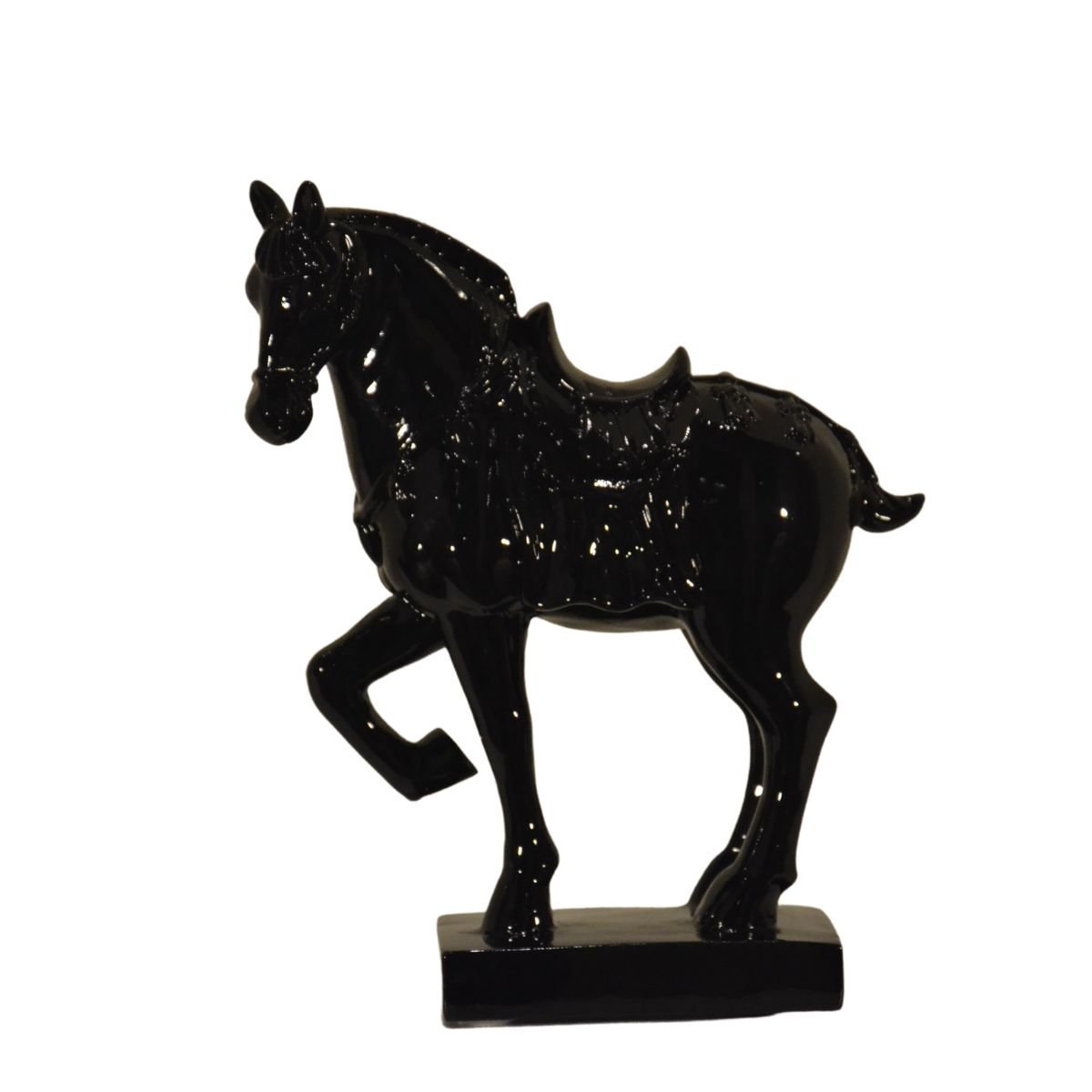 Escultura Cavalo Chinês Pequeno, Poliresina, Preto Brilhante - 1