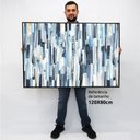 Ver imagem 2 de Quadro Decorativo em Canvas Abstrato Listras Multicoloridas e Azuladas TaColado Moldura Flutuante 4,
