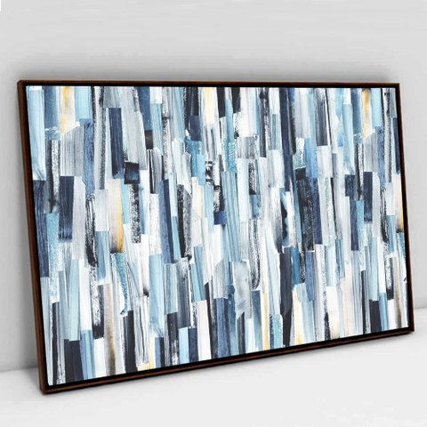 Quadro Decorativo em Canvas Abstrato Listras Multicoloridas e Azuladas TaColado Moldura Flutuante 4,