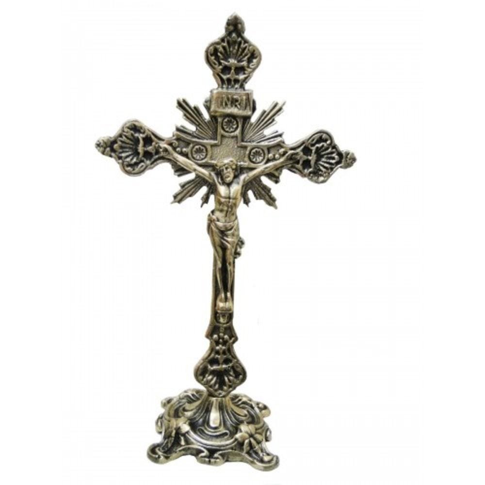 Crucifixo Em Bronze Para Uso Na Mesa 32 Cm Decoração Presentes Igreja