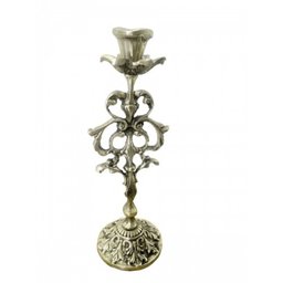 Castiçal Em Bronze Para Uma Vela Floral 24 Cm De Altura Capelas Igrejas - 1