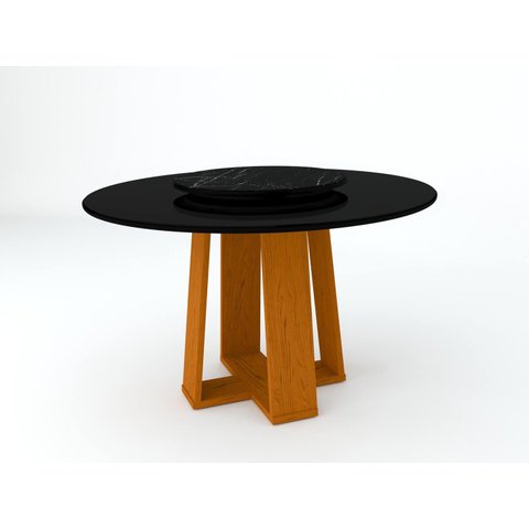 Mesa de Jantar Redonda Isabela 1,35m com Tampo Giratório Ypê/Preto/Nero - New Ceval