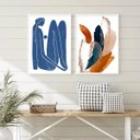 Ver imagem 1 de Conjunto 2 Quadros Arte Moderna Azul Terracota 45x34cm:madeira Preta