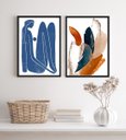 Ver imagem 2 de Conjunto 2 Quadros Arte Moderna Azul Terracota 45x34cm:madeira Preta