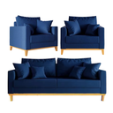 Ver imagem 1 de Kit Sofá Beny 180cm + 2 Poltronas Base de Madeira Linho: Azul Marinho