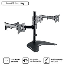 SUPORTE PARA 3 MONITORES 13"" A 27"" VESA 100X100 PLMSM03A - 1