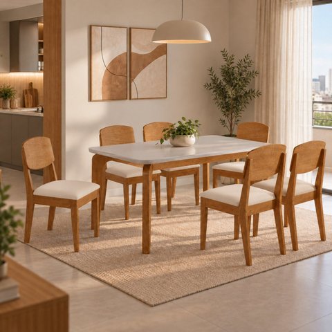 Conjunto de Mesa de Jantar Dublin 180 Tp MDF Laminado Canto Copo 6 Cadeiras Cleo