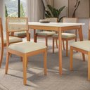Ver imagem 3 de Conjunto Sala de Jantar Nara CSJ449CA 6 Lugares Tampo Vidro Off White com Cadeiras Linho Areia