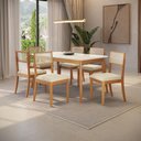 Ver imagem 1 de Conjunto Sala de Jantar Nara CSJ449CA 6 Lugares Tampo Vidro Off White com Cadeiras Linho Areia