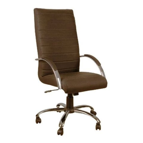 Cadeira Escritória Giratória Roma Presidente Marrom Base Cromada Comprealegre, 100% Nacional
