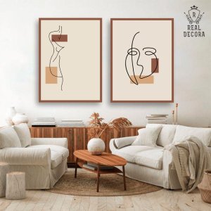 Conjunto Kit 2 Quadros Decorativos Sala Quarto Abstrato Tons Terrosos Silhueta Grande
