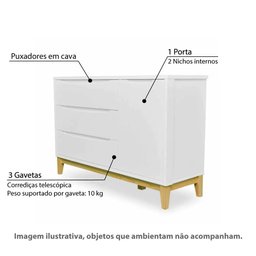 Cômoda Infantil Retrô Amor Perfeito com 1 Porta - Branco/Natural - 3