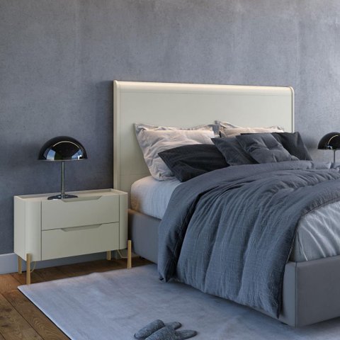 Conjunto Cabeceira e 1 Mesa de Cabeceira 164cm Casal Mdf Cor:luna com Dourado