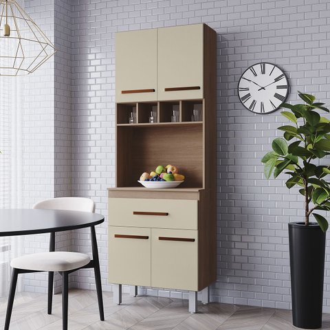 Armário Paneleiro Vitória para Cozinha 4 Portas 1 Gaveta Moblis: Savana Off White
