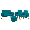Ver imagem 1 de Kit Poltrona Namoradeira e 2 Poltronas Vega com Puff Quasar Suede Azul Turquesa Aradecor