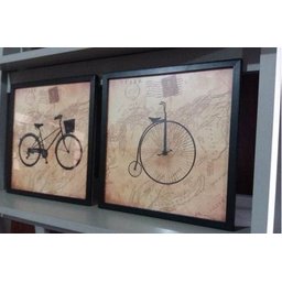 Quadro Bicicleta 32 X 32 Retrô Vintage Decoração - Preto e bege - Preto - 3