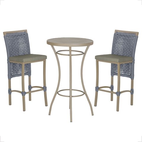 Mesa Bistrô e 2 Banquetas Roma Fendi Corda Náutica Estofado 8 Trama Original