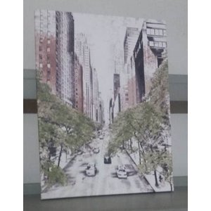 Quadro Metrópoles Urbano Lona 40 X 30 Decoração Sala Quarto - Bege - Lona