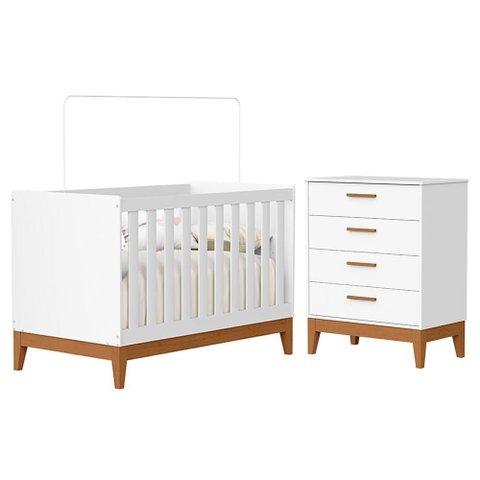 Jogo de Quarto Infantil Flip Cômoda 4 Gavetas e Berço Americano Branco Fosco - Reller Móveis