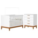 Ver imagem 1 de Jogo de Quarto Infantil Flip Cômoda 4 Gavetas e Berço Americano Branco Fosco - Reller Móveis