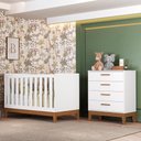 Ver imagem 2 de Jogo de Quarto Infantil Flip Cômoda 4 Gavetas e Berço Americano Branco Fosco - Reller Móveis