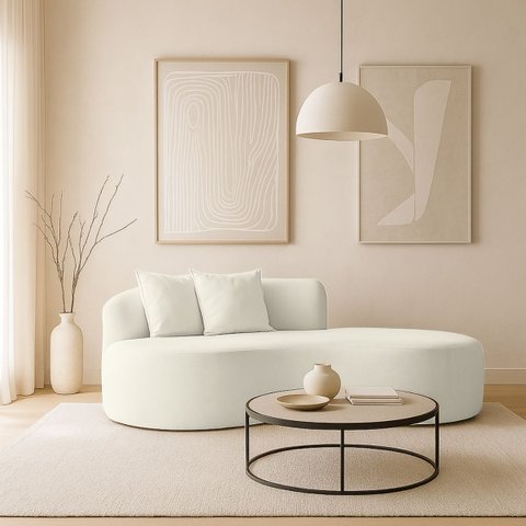 Sofá Design Robusto Elegante Curvo Bouclé:off White