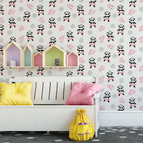 Papel de Parede Decorativo Baby para Meninas Pandinhas Dançarinas 3,3m