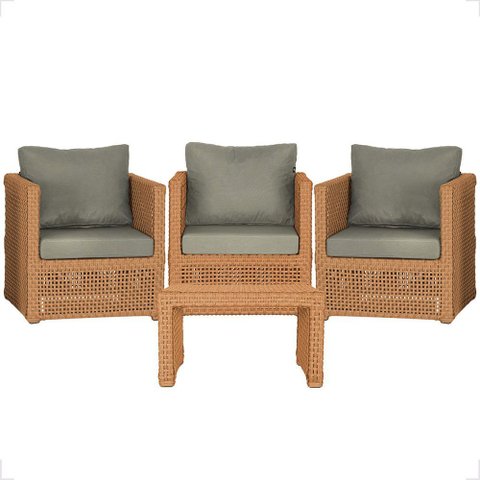 Mesa Centro e 3 Poltronas Madri Corda Náutica Estofado 8 Trama Original