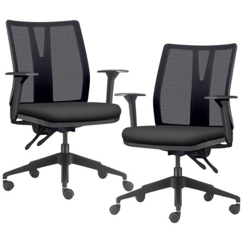 Kit 2 Cadeiras de Escritório Giratória Diretor Flow F02 Base Preta Sintético Preto - Lyam Decor
