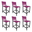 Ver imagem 1 de Kit 6 Banquetas França em Corda Náutica e Base em Alumínio Preta para Área Gourmet Rosa