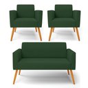 Ver imagem 1 de Sofá Namoradeira com 2 Poltronas Pés Palito Castanho Marisa Veludo Verde D03 - D'Rossi