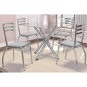 Ver imagem 1 de Conjunto: Mesa de Cozinha Volga c/ Tampo de Vidro 90cm + 4 Cadeiras Portugal Cromada/Branco -