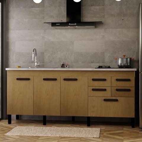 Gabinete de Cozinha 5 Gavetas 3 Portas 194cm Grande 100% MDF:Freijó
