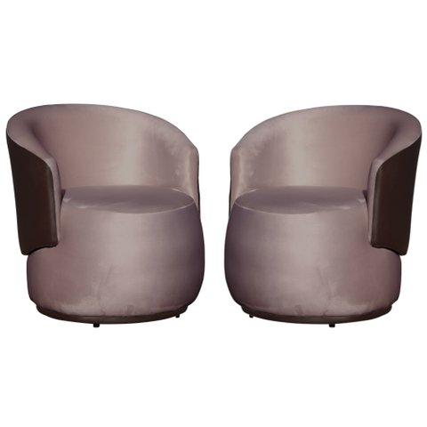 Kit 02 Poltronas Orgânica Decorativa Beatriz Veludo Rosê/pu Marrom - Montanaris Decor