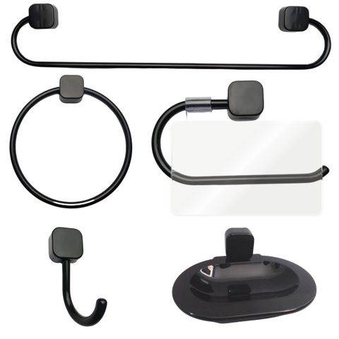 Kit Para Banheiro Quadrado 5 Peças Preto | Japi
