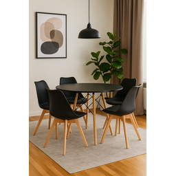 Conjunto Eiffel Wood Mesa 110cm Redonda com 05 Lugares Cadeira Leda Estofada Cozinha Sala Jantar - 1