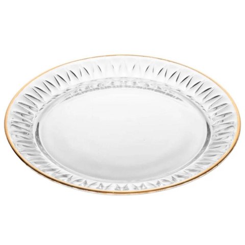 Conjunto 2 Pratos de Sobremesa 20cm Cristal com Fio de Ouro Radial Lyor Mesa Posta