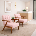 Ver imagem 1 de Kit 2 Poltronas Zara Tecido Linho Moderna Decorativa Braços Pés Madeira Maciça para Sala de Estar Es