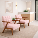 Ver imagem 1 de Kit 2 Poltronas Zara Tecido Linho Moderna Decorativa Braços Pés Madeira Maciça para Sala de Estar Es