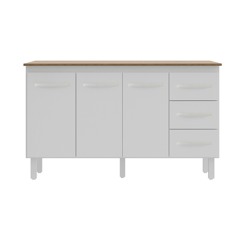 Kit Balcão Gabinete 138cm Carina Branco com Tampo 140cm Savana