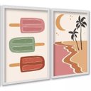 Ver imagem 2 de Kit 2 Quadros Decorativos Praia - Picolés 24x18cm - com Vidro:moldura Branca
