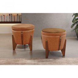 Puff Banqueta Fênix Baú Mesa Castellar Móbile Linho Terracota - 4 Puff Banqueta Fênix Baú Mesa Castellar Móbile Linho Terracota - 4