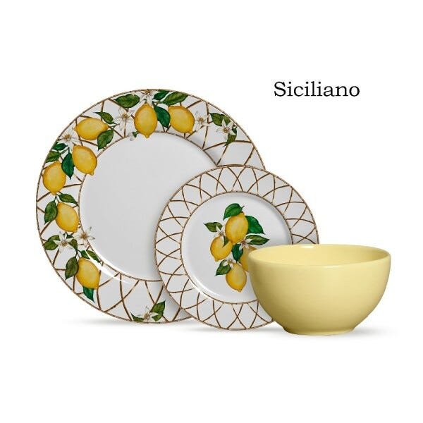 Aparelho de Jantar com 12 Peças Siciliano com Bowl Amarelo - 1