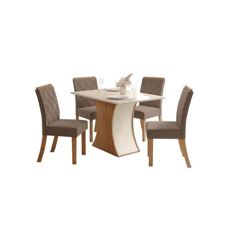 Mesa Jantar Luiza 120 4 Cadeiras Vita Bege - Henn