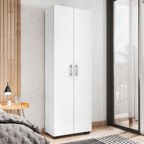 Armário Multiuso de Lavanderia Estante 2 Portas 6 Prateleiras Branco Mobiliart