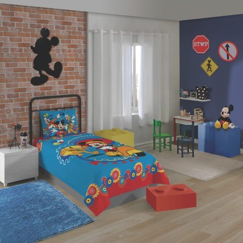 Jogo de Lençol Personagens Mickey Solteiro Lepper 2 Peças Azul