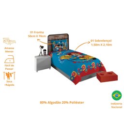 Jogo de Cama Personagens Mickey Solteiro Lepper 2 Peças Azul - 4