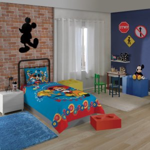 Jogo de Cama Personagens Mickey Solteiro Lepper 2 Peças Azul