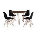 Ver imagem 6 de Mesa Jantar Redonda 110Cm Amêndoa Clips 3 Pés Com 4 Cadeiras Pretas Base Cobre - Cor: Amendoa