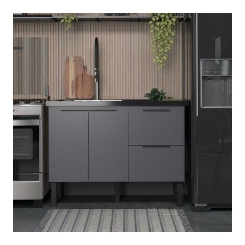 Gabinete de Cozinha Mdp 1,14 M – Elegância Moderna e Versatilidade:cinza Fosco